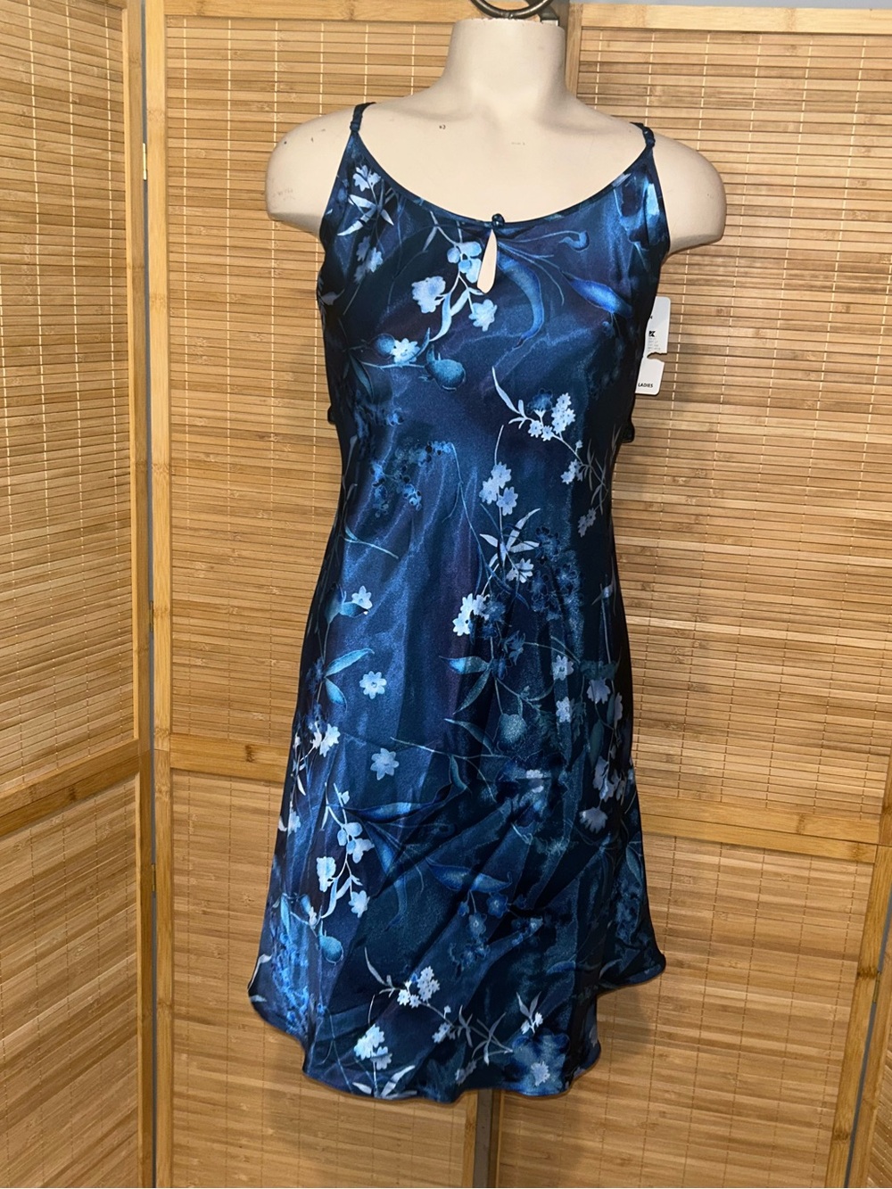 Delicate Treasures satin floral chemise nightgown dress blue floral NWT XL Y2K
